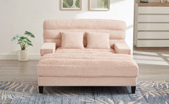 Modern Chaise Lounge Sofa 57.1' Sofa Bed with Adjustable Backrest and LED Light Strip, Pink Chenille Upholstered