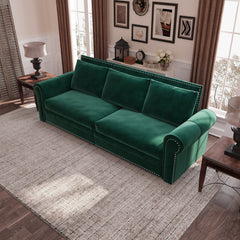 93.7 ' King Pull Out Sofa Bed, 3-in-1 Velvet Convertible Sleeper Sofa with Nailhead Trim & Rolled Arm, Multi-Functional Sofa Bed for Living Room,Bedroom,Apartment,Office,Green