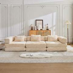 Compression Sofa,Convertible Floor Sofa Bed with Fixed-Shape Frame, Boneless Modular Sectional Sofa,No Assembly Required,Chenille fabric,for Living Room Bedroom,Beige