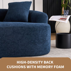 LY-025S Curved Loveseat Blue Full Compression Sponge Sofa, 30D Chenille No-Assembly Compact Sofa for Small Spaces & Apartments, 65'L, 300 lbs, 3 Pillows