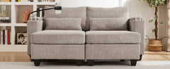 Convertible Chaise Lounge 63' Loveseat Sofa Bed with USB Ports, Cup Holders, Phone Holder, Storage, Brown Corduroy