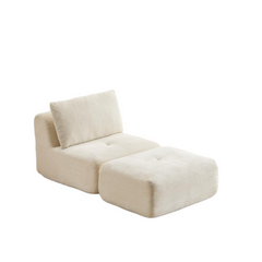 Modern Memory Foam Compressed Sofa,Single Chaise Longue for Living Room,Pet-Friendly Cloud Modular Sectional Sofa,Corduroy Fabric,Movable Ottoman,No assembly required,Beige