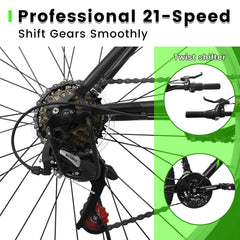 A24338 24 Inch Carbon Steel Frame Mountain Bike,21-Speed Dual V-Brake, Adult and Teens Bicycle for Mountain