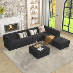 Modern Minimalist Corduroy Corner Sofa Sleeper Black Foam Upholstery Space-Efficient Design