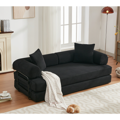 [NEW ARRIVED] [VIDEO PROVIDED] 78.5' Folding Convertible Out Sleeper Sofa Bed,4-in-1 DIY Combination Convertible Sofa,3 seat, Folding  Sofa, King Size , Bedroom,Apartment,Corduroy,Black