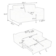 54.30-inch double  Two-seat casual sofa with pull out bed, living room furniture, light grey