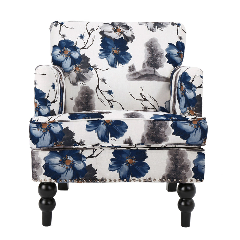 Club Chair with Tapered Birch Wood Legs, Multicolor
