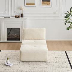 Modern Memory Foam Compressed Sofa,Single Chaise Longue for Living Room,Pet-Friendly Cloud Modular Sectional Sofa,Corduroy Fabric,Movable Ottoman,No assembly required,Beige