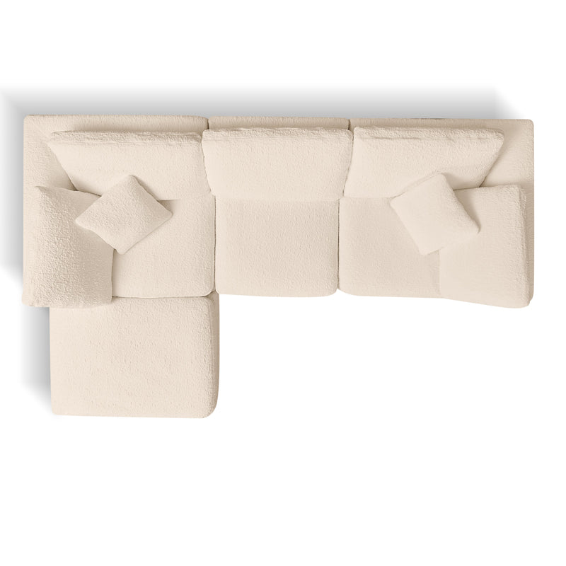 Cloud Style L-Shape Modular Sectional Sofa with Ottoman, 3 Seater Convertible Couch in Warm White Beige, Chenille Fabric, 110 Inch