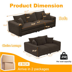 82.7 ' Plush Corduroy 3-Seat Sofa, Modern Comfy Upholstered Sofa Cloud Couch, Deep Seat Couches with Soft Pillows and 1 Ottomans, Convertible Sofa Lounge Chair, for Living Room,Apartment,Office,Camel