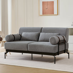 Modern Loveseat Sofa 59' Sofa Couch 2-Seater with USB Ports, Unique Cylindrical Armrests, Grey Chenille