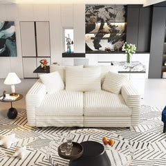 82.7 ' Plush Corduroy 3-Seat Sofa, Modern Comfy Upholstered Sofa Cloud Couch, Deep Seat Couches with Soft Pillows and 1 Ottomans, Convertible Sofa Lounge Chair, for Living Room,Apartment,Office,Beige