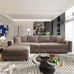 102.4 'Plush Corduroy 4-Seat Sofa,Modern Comfy Upholstered Sofa Cloud Couch,Deep Seat Couches with Soft Pillows and Movable Ottoman,Convertible Sofa Lounge Chair,for Living Room,Apartment,Office,Camel