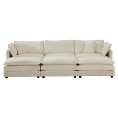 Comfortable Deep Seat Reversible Modular 6 Seater Sectional Super Soft Sofa U Shaped Sectional Couch with 3 Ottomans, 3 Toss Pillows and 2 Arm Pillows , Beige Chenille