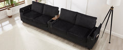 Modern 4-Seater Corduroy Sofa Couch with USB Ports and Hidden Storage in Black
