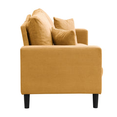 Modern Upholstered 3 Seat Sofa, High Resilience, Orange Corduroy, 74 Inches