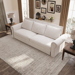 93.7' King Pull Out Sofa Bed, Chesterfield Sofa, 3-in-1 Velvet Convertible Sleeper Sofa with Nailhead Trim & Rolled Arm, Multi-Functional Sofa Bed for Living Room, Bedroom, Apartment, Office, Beige