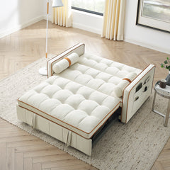 Modern 55.5' Pull Out Sleep Sofa Bed 2 Seater Loveseats Sofa Couch with side pockets, Adjsutable Backrest and Lumbar Pillows for Apartment Office Living Room