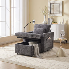 Multifunctional Recliner with Storage Backrest and Cell Phone Bracket in Gray Chenille for Living Room and Bedroom