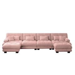 Free Combination Modular Sectional Sofa,U Shaped Couch for Living Room, 4-Seater Comfy Cloud Couch with 2 Ottomans, Chenille Pink