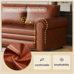93.7 ' Pull Out Sofa Bed, 3-in-1 Faux Leather Convertible Sleeper Sofa with Nailhead Trim & Rolled Arm,Multi-Functional Sofa Bed for Living Room,Bedroom,Apartment,Office