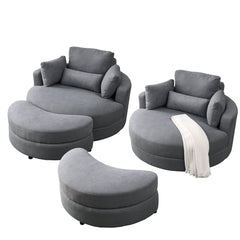 [Video] Welike Swivel Accent Barrel Modern Dark Grey Sofa Lounge Club Big Round Chair with Storage Ottoman Linen Fabric for Living Room Hotel with Pillows,2PCS.