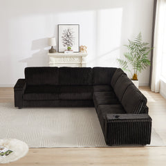 110-Inch Oversized Corduroy Corner Sofa,L Shaped Corner Couch with two storage spaces,USB port & Type-C port and Cup-holder , Deep Seat Comfy Upholstered Couches for Living Room(Not freely combinable)