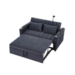 Convertible Sofa Bed Loveseat with USB Ports, Side Pockets, Cup Holders, and Phone Holder in Blue Grey Bella Fabric, 55.9'