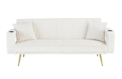 74.01 inch straight corduroy sofa bed with pillows, adjustable in three levels, designed in a minimalist style, suitable for use in living rooms and study rooms.White