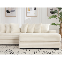 [NEW ARRIVED] [VIDEO PROVIDED] Oversized Two-Piece  Couches,  L Shaped Sofa, Corduroy, Right Chaise Daybed,with Armrests,Eight Throw Pillows,Corner Sofa,Easy To Assemble, Beige