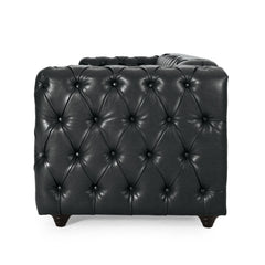 Mirod Comfy 3-Seat Sofa with Wooden Legs, PU Upholstery, Black, 83.5'' Width