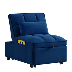 4 in1 Multi-Function Single Sofa Bed with Storage Pockets,Tufted Single Pull-out Sofa Bed with Adjustable Backrest and Pillows ,Convertible  Chaise Lounge, Navy
