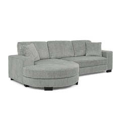 Corduroy Tufted Upholstered Sleeper Sectional Sofa, L-Shaped Modular Convertible Sofa , The arc-shaped footstool can be placed freely on the left and right-Gray