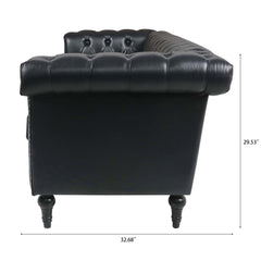 Traditional Black PU 3-Seater Sofa with Removable Cushions and Birch Legs, 83.66 Inch Width