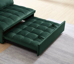 Convertible sleeping sofa bed, modern velvet fabric double seat sofa bed, sleeping sofa bed with 2 backs and detachable backs, backs, suitable for living room bedroom(GREEN)