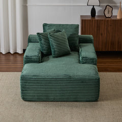 Oversized Chaise Lounge Chair Cozy Cloud Couch, Modern Plush Corduroy Upholstered Sleeper Sofa Daybed with 3 Throw Pillows and Wide Armrest for Living Room, No Assembly Required,Green