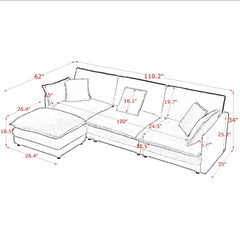 Modern Home Living Room L-Shaped Sectional Sofa Couches with Ottoman, Convertible Oversized 4 Seater Couch Towel Fabric, Green
