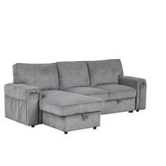U_STYLE Upholstery Sleeper Sectional Sofa with Storage Bags and 2 cup holders  on Arms