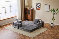 Floor Couch,Compression Sofa,Convertible Floor Sofa Bed-with Pillow Back Support Armrest,Comfy Futon Couch Lounge Sleeper Bed,Chenile fabric,for Living Room Bedroom (DARK-GREY)