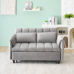 52 'grey modern velvet sofa, sofa pullout bed, small love seat casual sofa with back, pillow, pockets, living room furniture, 3 in 1 convertible sleep sofa bed.