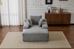 Oversized Chaise Lounge Chair Cozy Cloud Couch, Modern Plush Corduroy Upholstered Sleeper Sofa Daybed with 3 Throw Pillows and Wide Armrest for Living Room, No Assembly Required,Grey