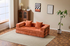 Floor Couch,Compression Sofa,Convertible Floor Sofa Bed-with Pillow Back Support Armrest,Comfy Futon Couch Lounge Sleeper Bed,chenille fabric,for Living Room Bedroom (orange)