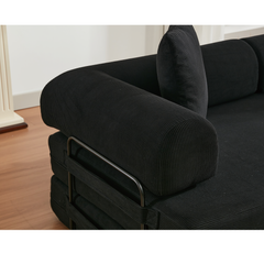 [NEW ARRIVED] [VIDEO PROVIDED] 78.5' Folding Convertible Out Sleeper Sofa Bed,4-in-1 DIY Combination Convertible Sofa,3 seat, Folding  Sofa, King Size , Bedroom,Apartment,Corduroy,Black