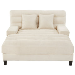 Modern Chaise Lounge Sofa 57.1' Sofa Bed Chenille Upholstered Lounge Sofa Chair with Adjustable Backrest and LED Light Strip, Beige