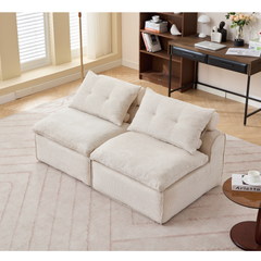 [NEW ARRIVED] [VIDEO PROVIDED]Modular Sofa,No Armrests,At will DIY,Soft Chenille Fabric,Neck Pillow-Back Lounge Sofa Chair,Reading Nook, or Apartment Living, Lumbar Pillow,2 Seats,Upholstered,Beige