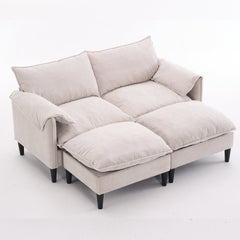 Convertible Combination Sofa, Sofa U-Shaped, Sofa with Footstools with Storage, Beige Sofa for Living Room, Living Room/Bedroom/Office/Small Space 2-Seater Combination Sofa - Beige
