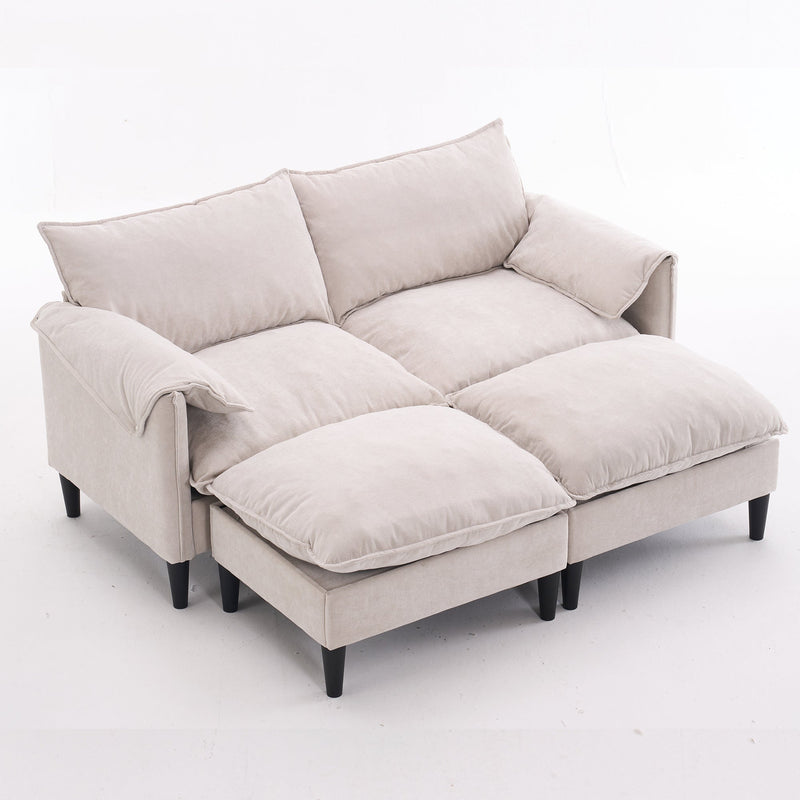Convertible Combination Sofa, Sofa U-Shaped, Sofa with Footstools with Storage, Beige Sofa for Living Room, Living Room/Bedroom/Office/Small Space 2-Seater Combination Sofa - Beige
