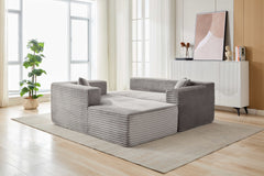 Compression Sectional Couch with Comfy Chaise, Boneless L Shape Sofa with Deep Seat, Minimalist Modular Couches Sleeper for Living Room Bedroom Apartment Lounge,corduroy,Grey