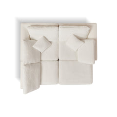 Cloud Style L-Shape Modular Sectional Sofa with Ottoman, 3 Seater Convertible Couch in Warm White, Chenille Fabric, 110' Width