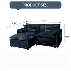 Modern Chenille Deep Seat Sectional Sofa Cloud Couch with Ottoman, Comfy Love Seat Upholstered Modular L Shaped Couch, Blue